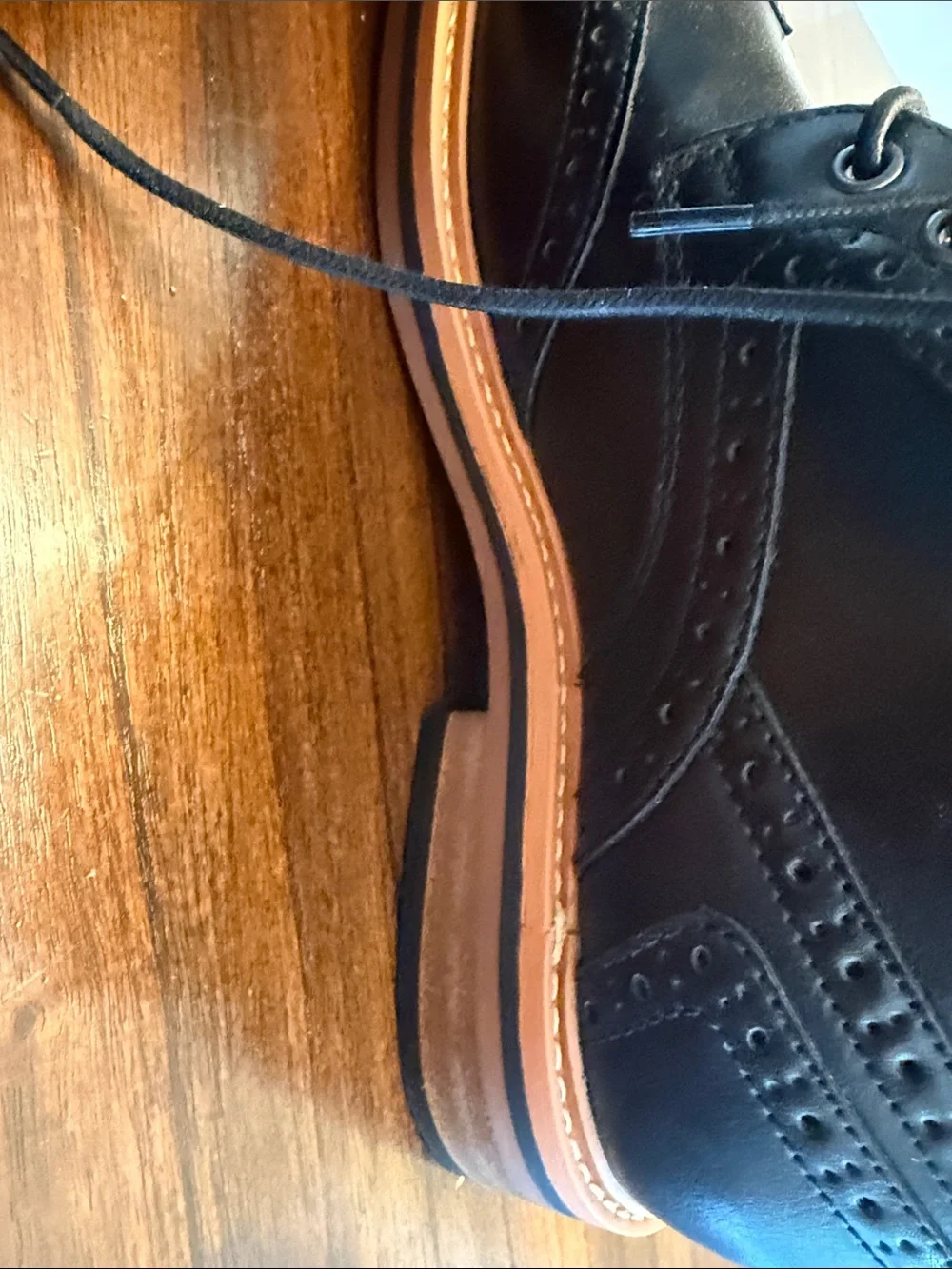 Club Room Black Leather Brogue Chukka Boots with Tan Welt